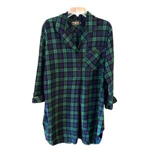 Rocky Mountain flannel Large Co. KNEE LENGTH FLANNEL NIGHTSHIRT green blue plaid
